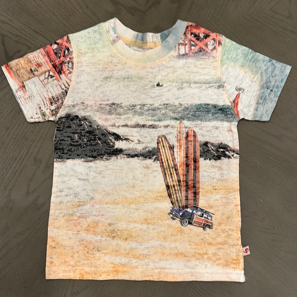 kids ink- boy size 5 short sleeve t-shirt with a beach print design